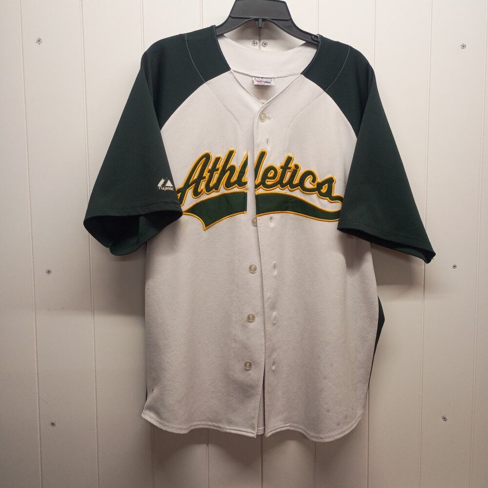 Vintage Majestic Oakland Athletics Stitched Jersey White Green Raglan MLB AS-IS